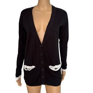 Express v-neck cotton button down cardigan with white trim and front pockets S